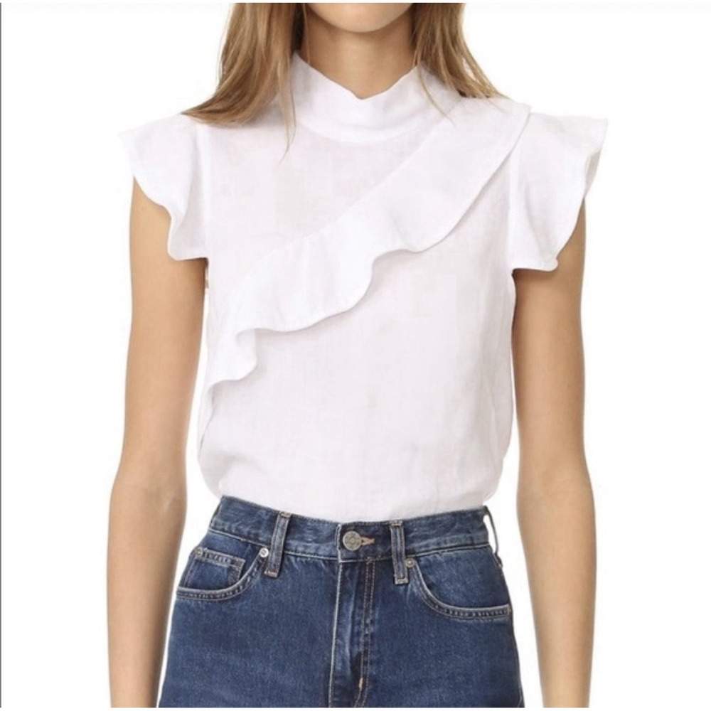 McGuire Sorbonne 100% Linen Ruffle Top Blouse Sz S Romantic Boho Minimalist Chic